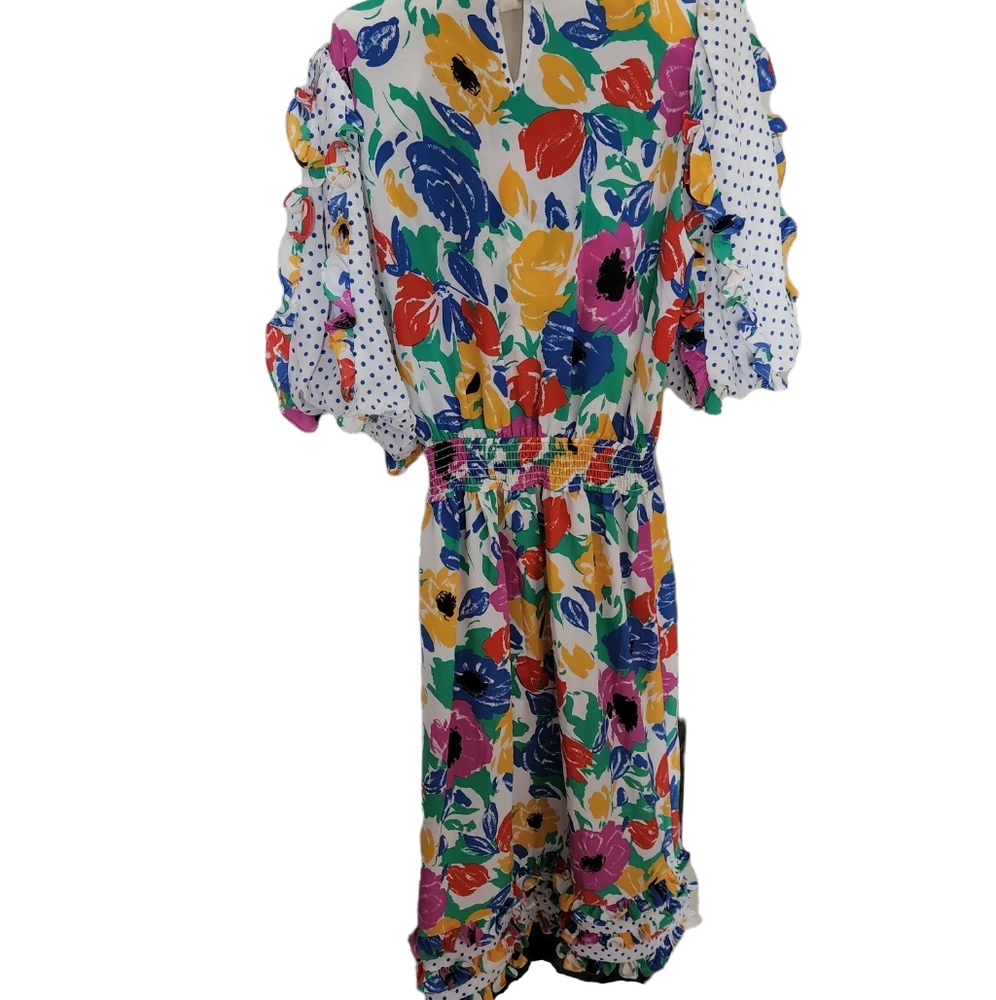 Vintage Polka Dot Flower Dress - Picture 2 of 3